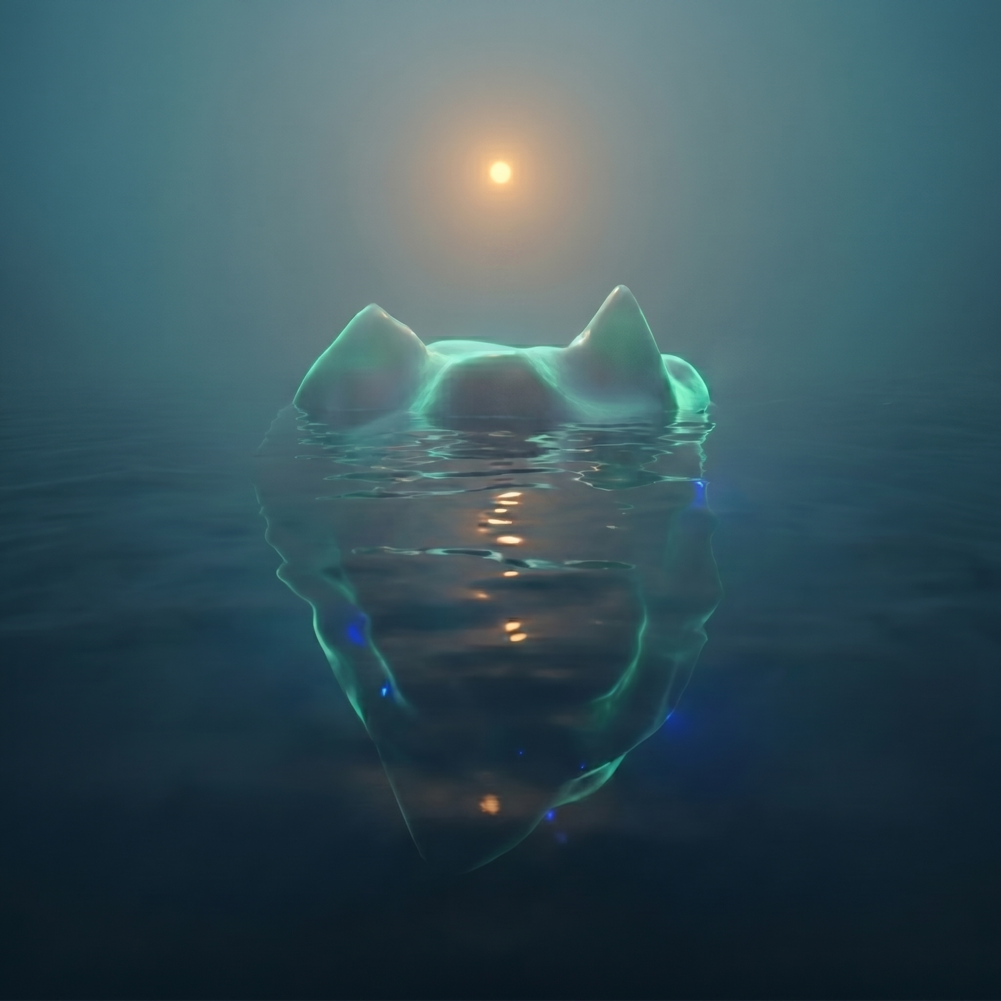 Iceberg composition showing a small visible tip above a surface and a vast submerged mass below